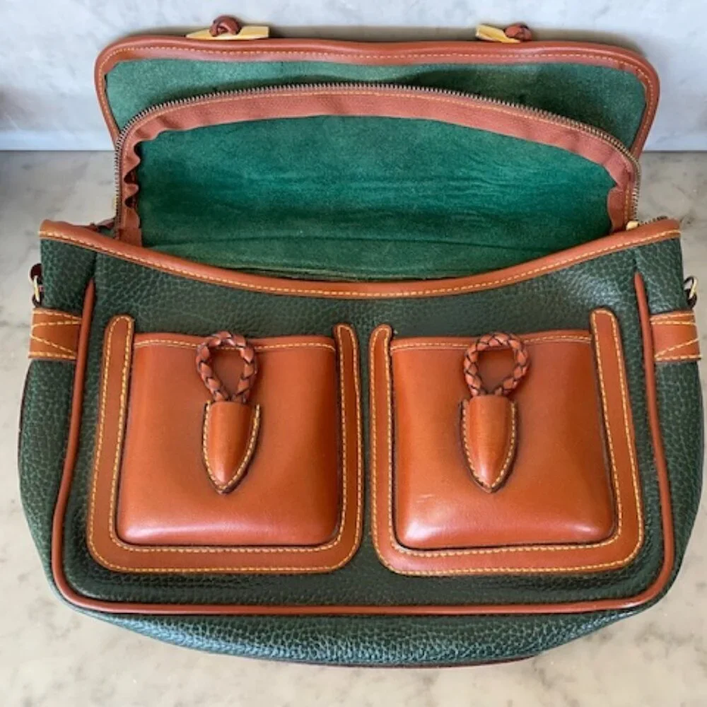 DOONEY & BOURKE AWL Green Pebbled Leather Large Double Pocket Outback Purse